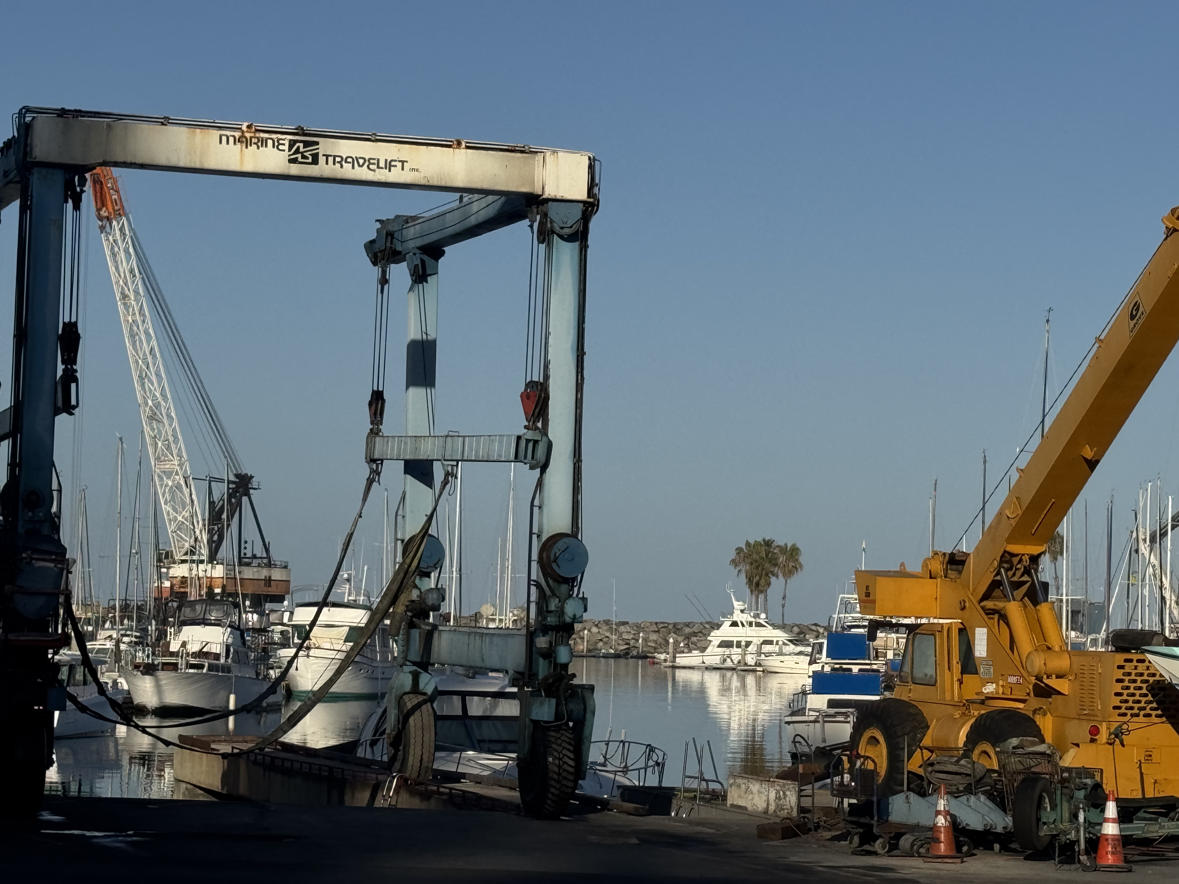Boat being hauled at King Harbor Marine Center